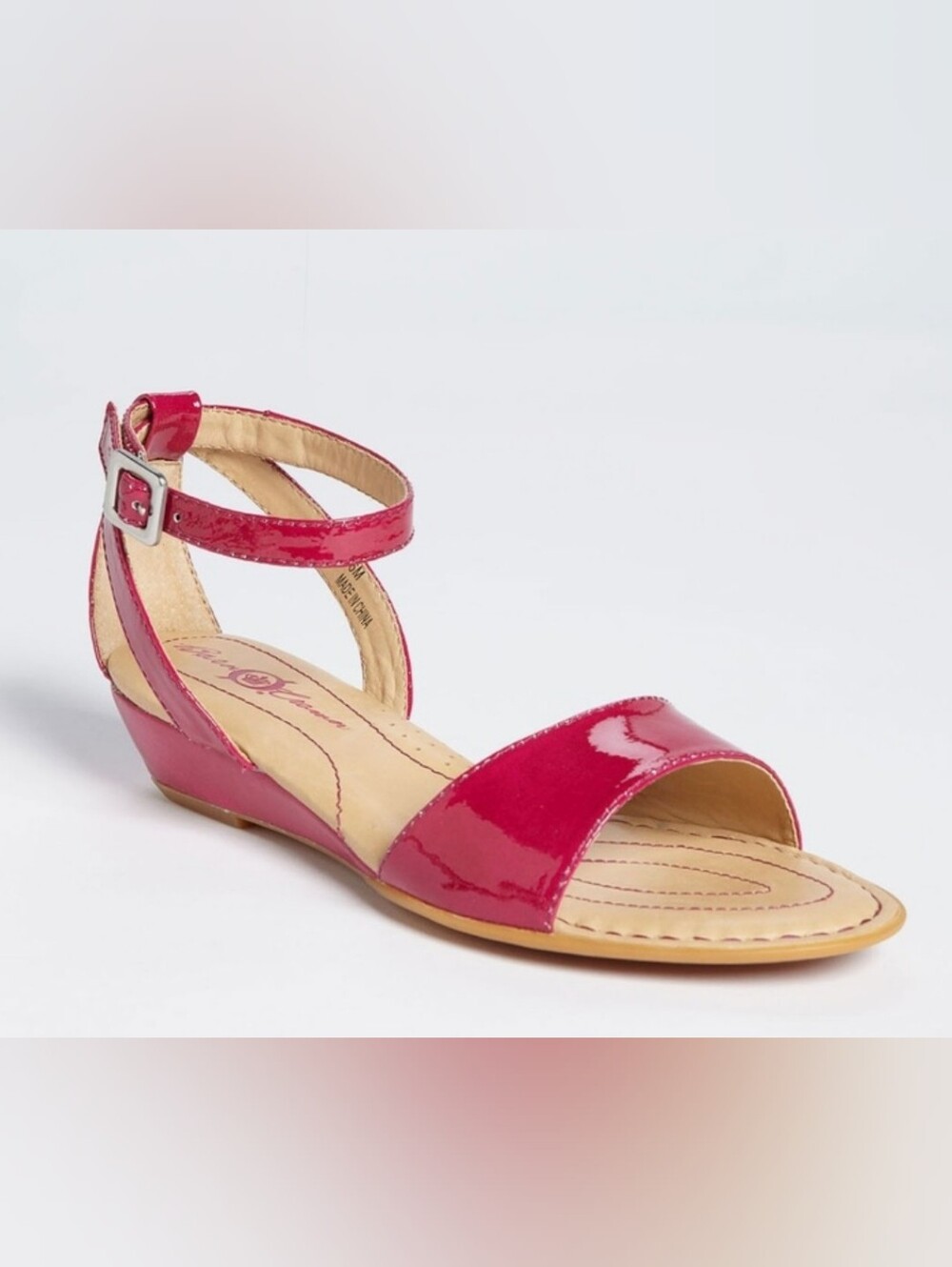 Born Crown Landis Women’s Pink Patent Leather Ankle-Strap Wedge Sandal Sz 36.5/6